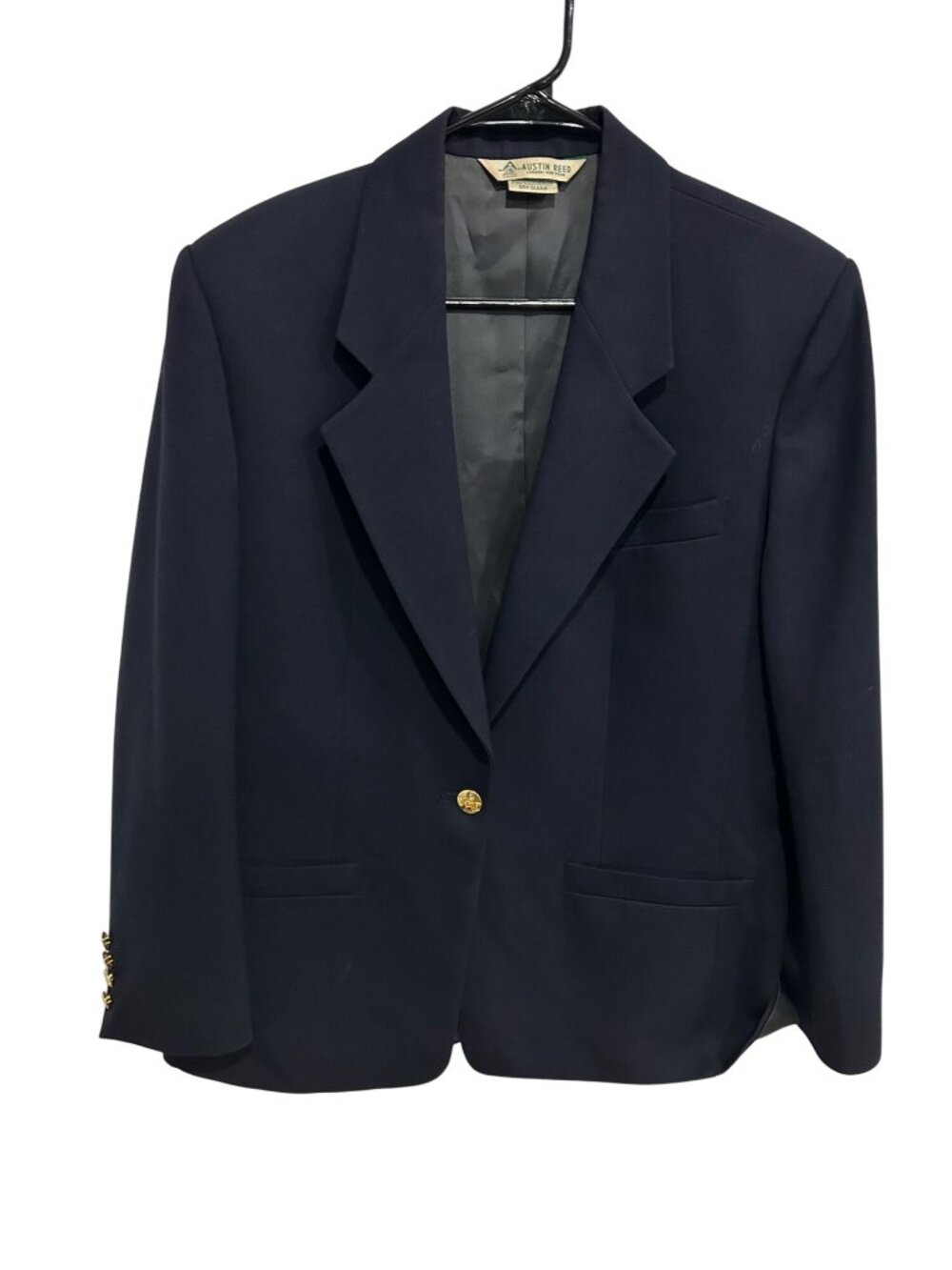 Austin Reed Mens Navy Pure Wool Blazer Gold Buttons Made In USA Size M Classic